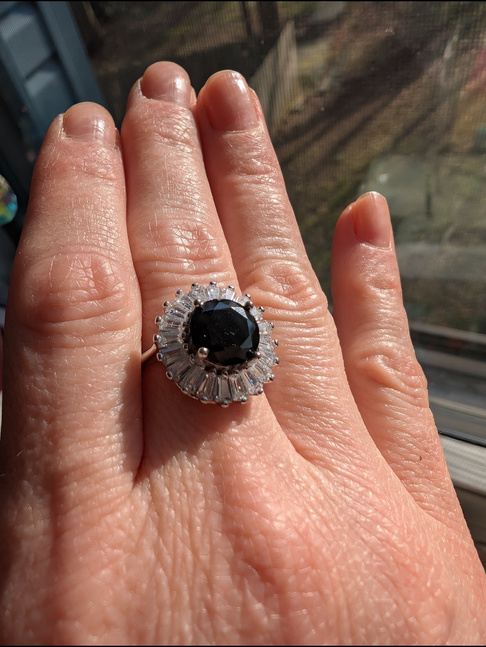 Sterling Silver Onyx and CZ Halo Cocktail Ring